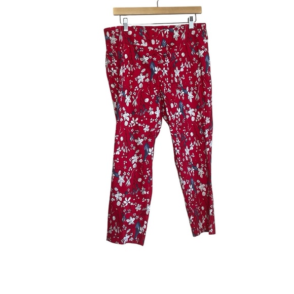 Soft Surroundings Red Floral Pants Womens Large Ponte Bold Career Work Stretch - Picture 1 of 8